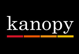 Kanopy logo, white on black background.