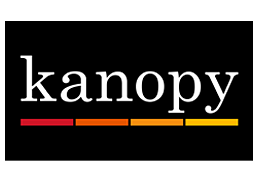 Kanopy logo, white on black background.