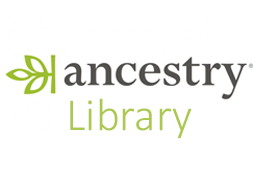 Ancestry Library logo, black and green on a white background, with a green leaf on the left-hand side.